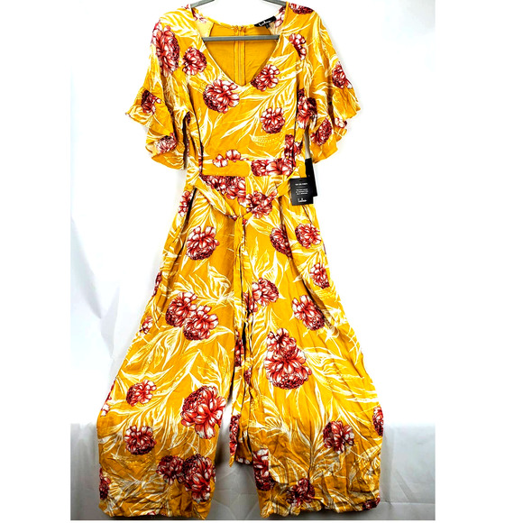 Lulus Pants - Lulus Garden's Glory Mustard Yellow Floral Print Culotte Jumpsuit